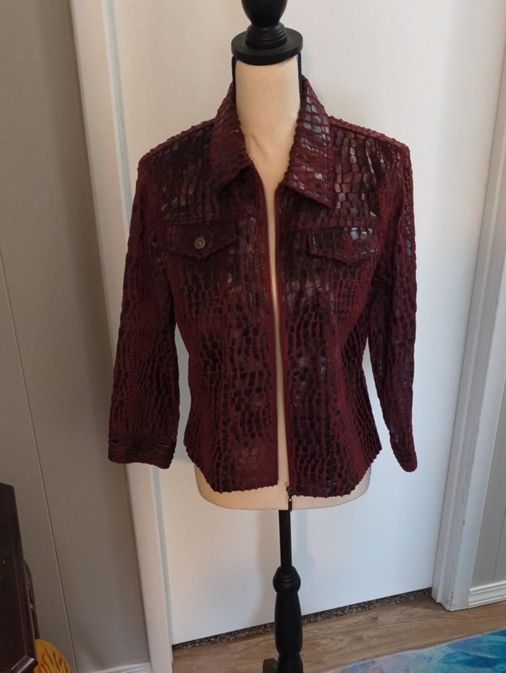 Women's Burgundy Croc-Embossed Jacket